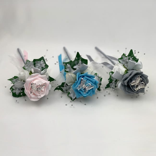 PINK Ivory Wedding Flowers Bridesmaid Bouquet Flower Girl Wands Butterfly Satin 