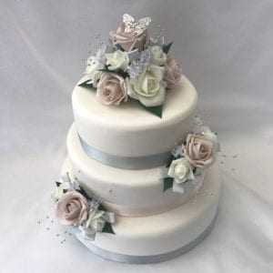 Artificial Wedding Flowers 3 piece Wedding Cake Topper