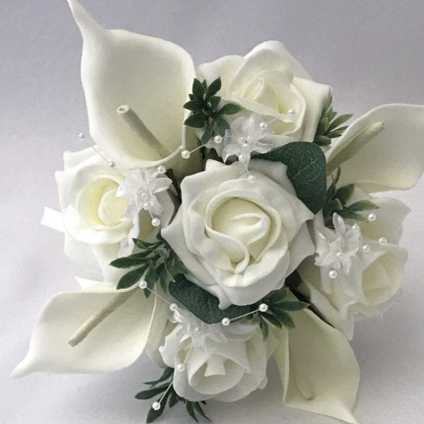 Artificial wedding flowers bridesmaid small posy - Roses and Calla Lillies