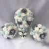 Artificial wedding flowers brides teardrop bouquet - roses and butterfly Silver Grey with baby blue