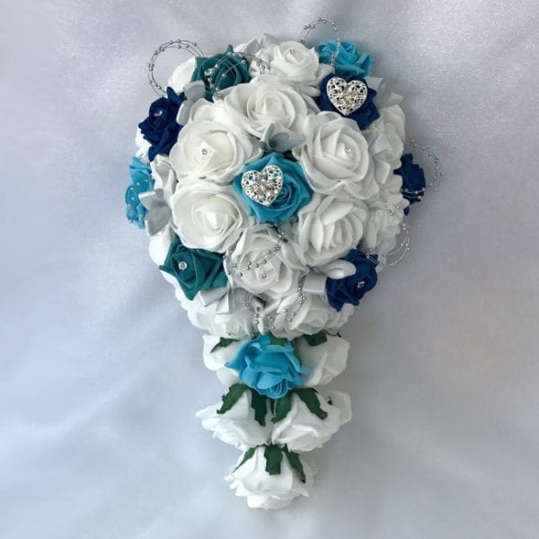 Artificial wedding flowers brides teardrop bouquet - Roses and Hearts