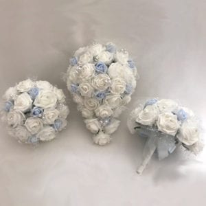 Artificial wedding flowers brides teardrop bouquet - roses and butterfly