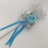 Artificial Wedding Flower Girl Wand Aqua Blue with Silver Glitter Heart