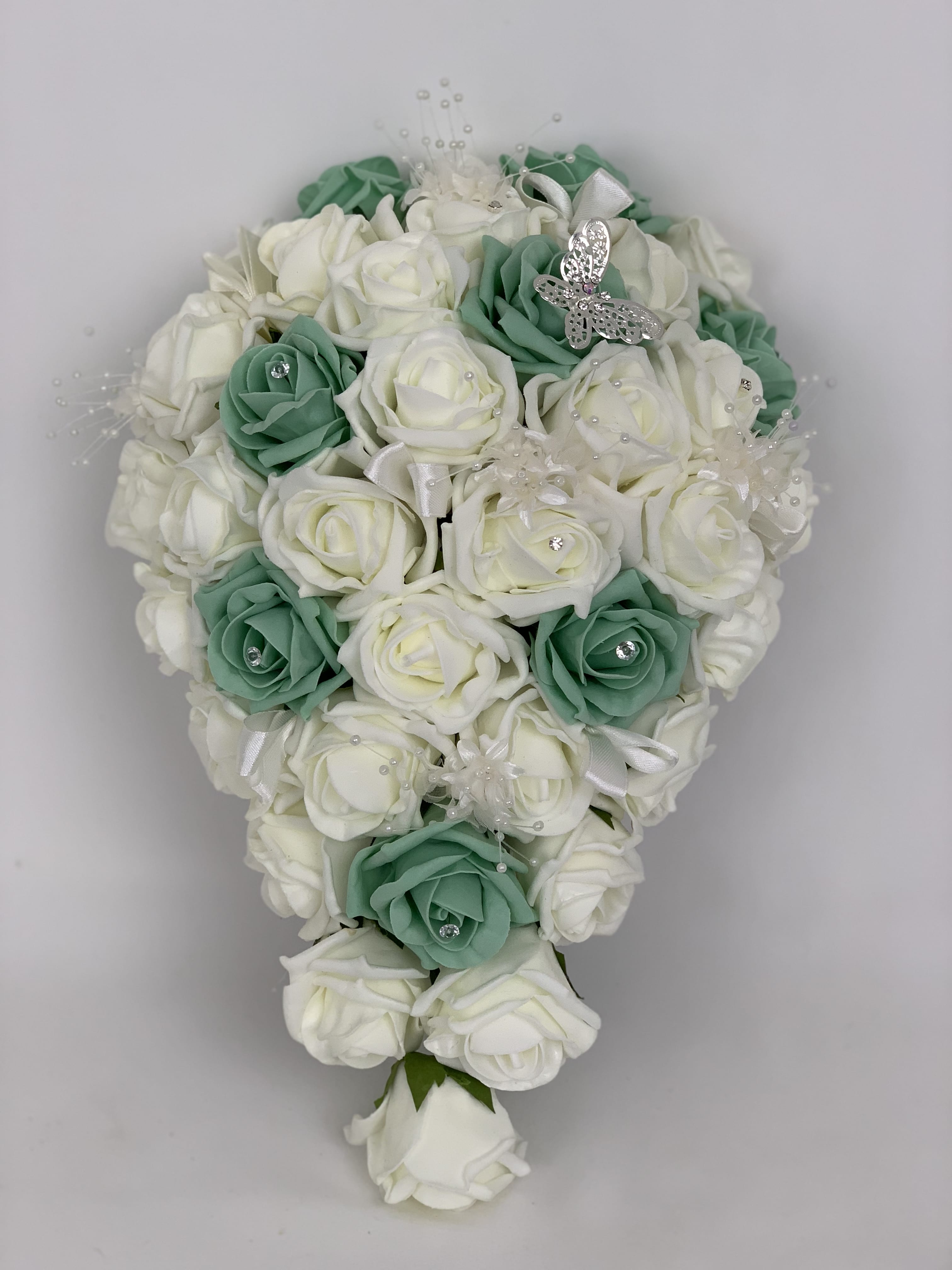 IVORY ROSES WEDDING FLOWERS SMALL TEARDROP BOUQUET 