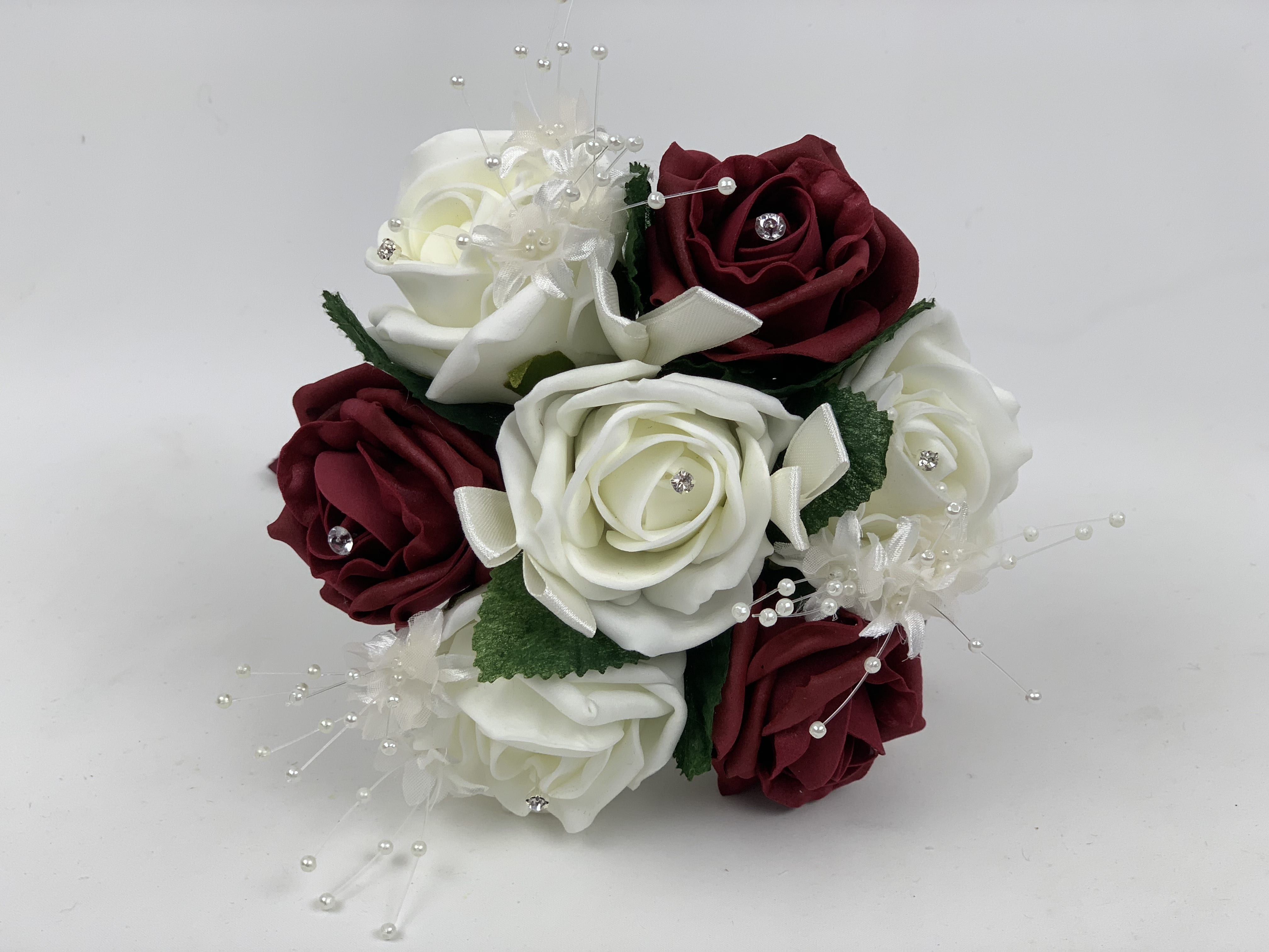 Artificial Wedding Flowers Bridesmaids Bouquet Posy Foam Roses Ivory Diamante 