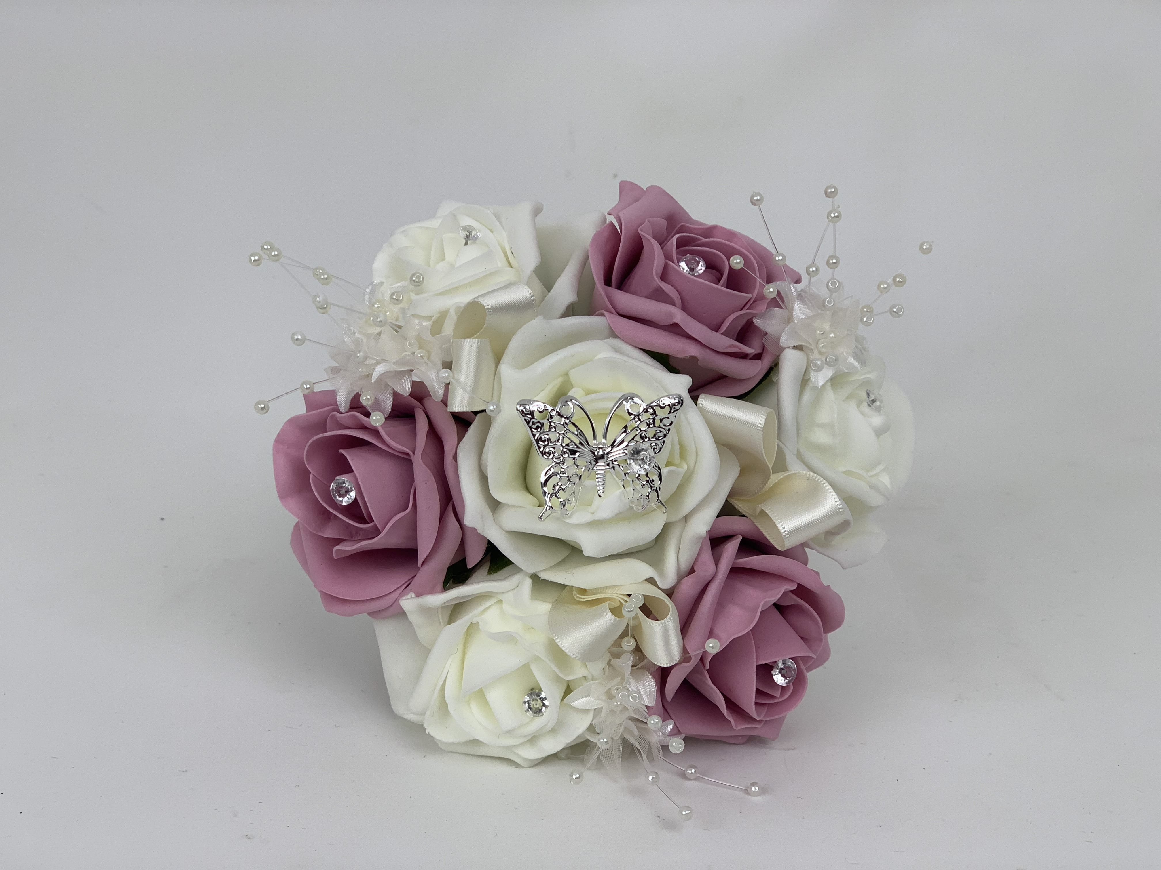 ARTIFICIAL PINK IVORY FOAM ROSE WEDDING FLOWERS BRIDESMAID BOUQUET POSIE 