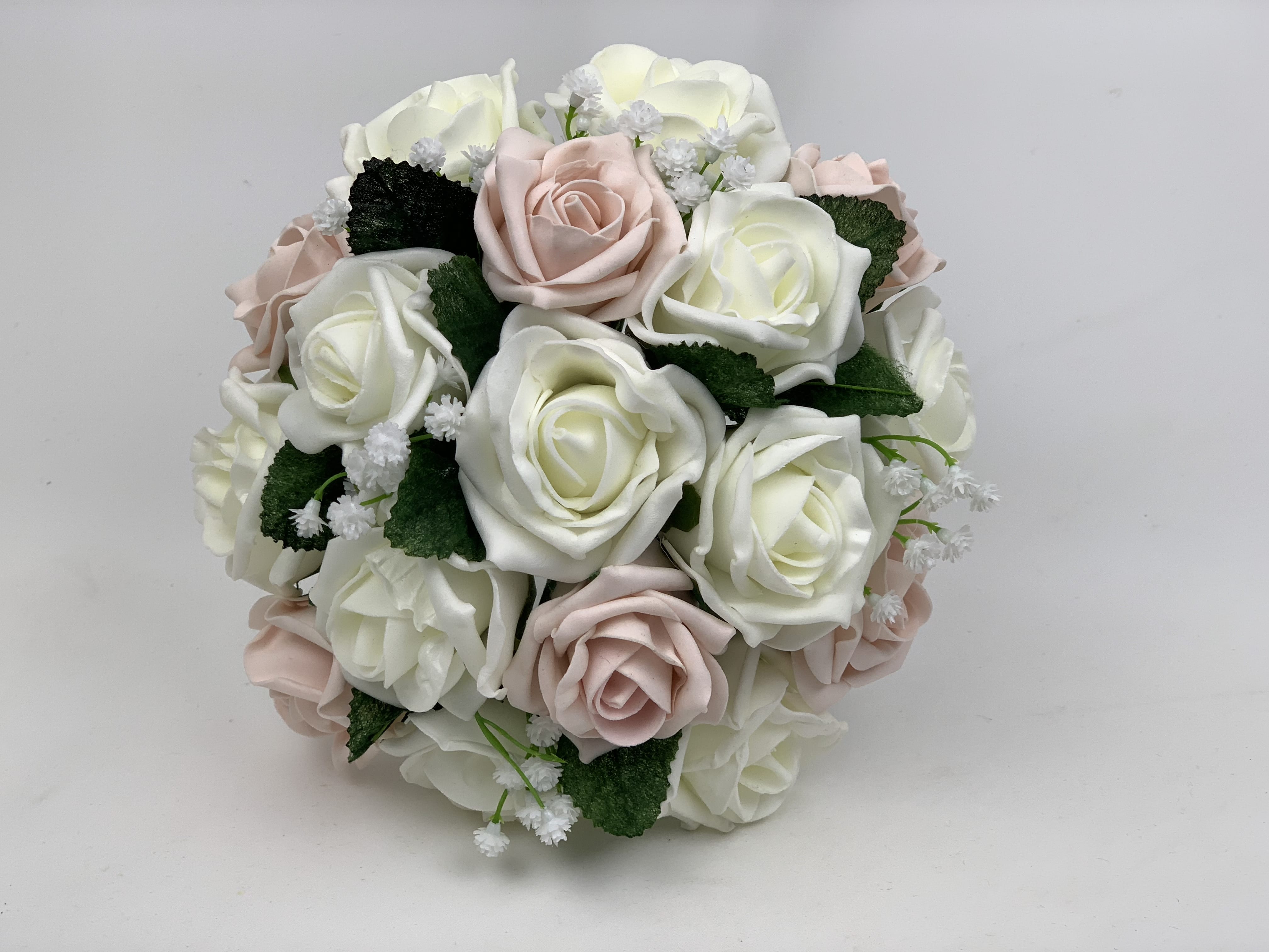 ARTIFICIAL BEIGE WHITE FOAM ROSE WEDDING FLOWERS BOUQUET BRIDESMAID POSIE 