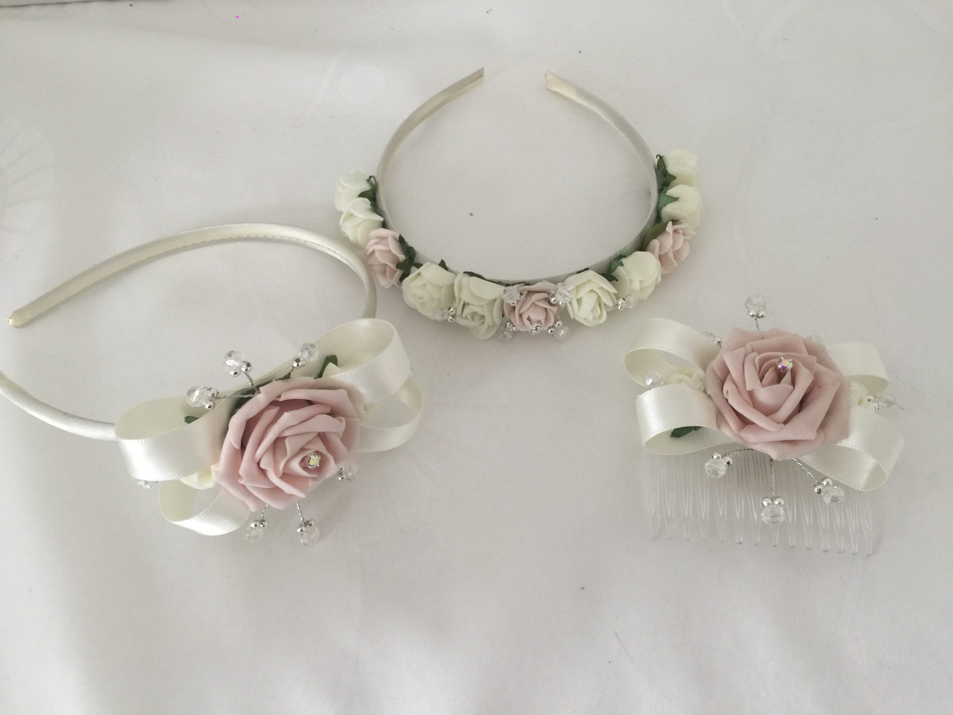 Alice Band Headband Bridesmaids White Ribbon and Rosebud Flower Girl UK 