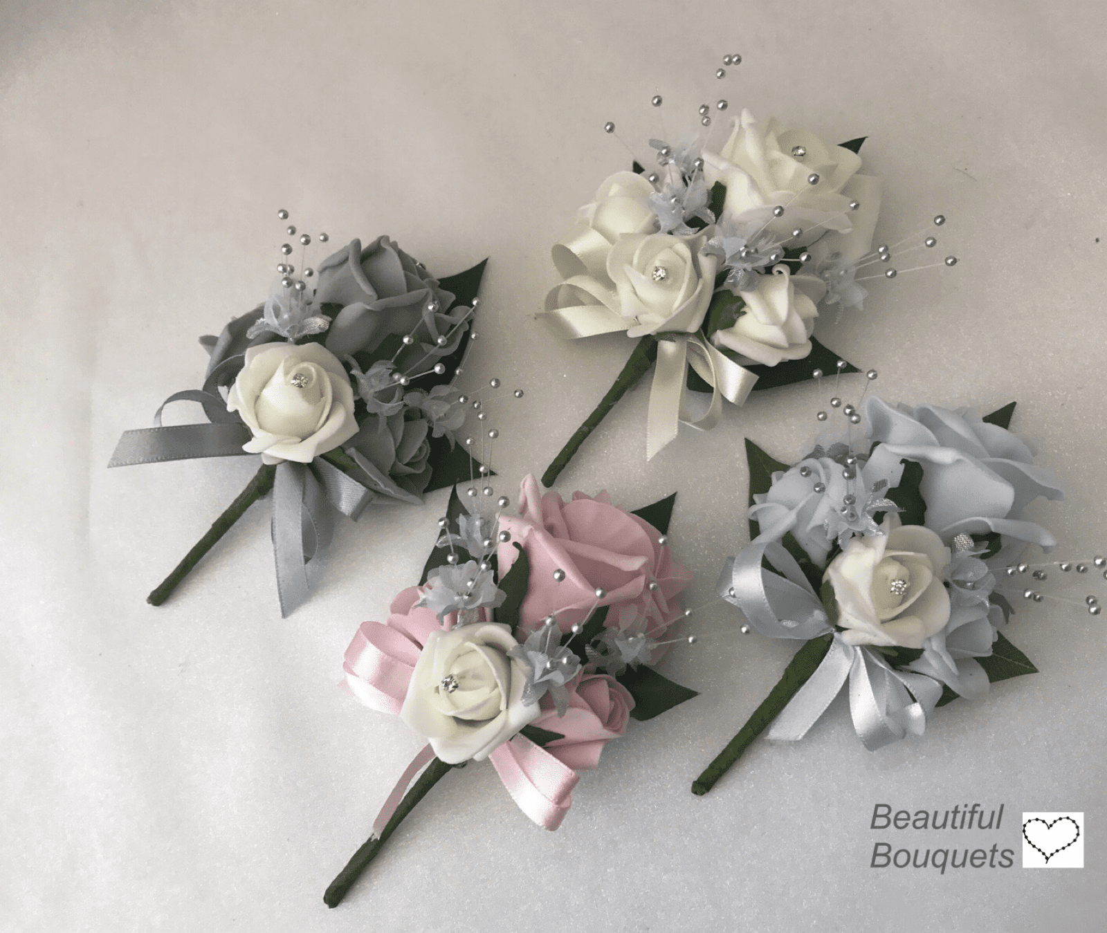 Brides,Bridesmaids,Flowergirl wedding bouquet buttonholes Turquoise & silver 