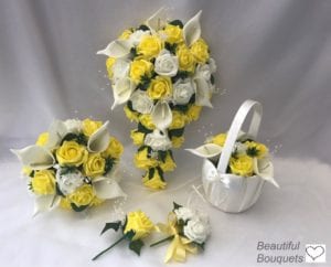 Artificial Wedding Flowers Package Calla Lillies Roses Yellow