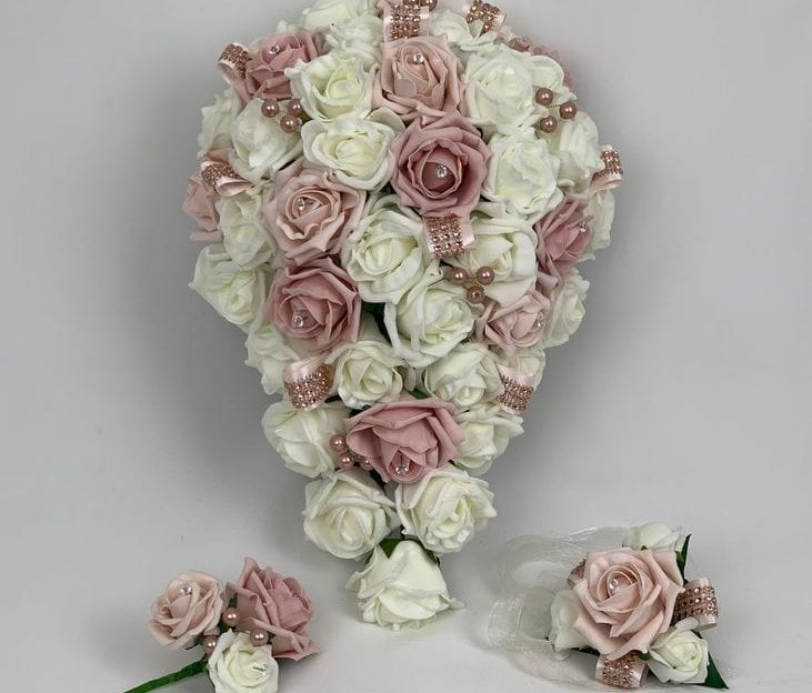 Artificial Wedding Flowers Package Rose Gold Pearls