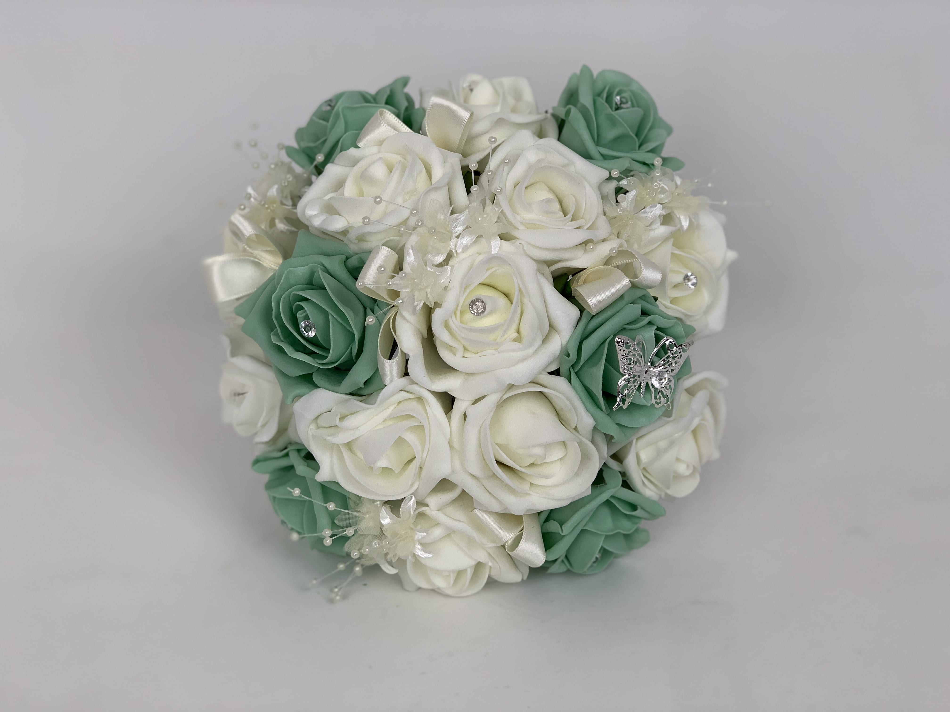 Mint Green & White/Ivory Wedding Flowers,Brides,Bridesmaids Bouquets Butterfly 