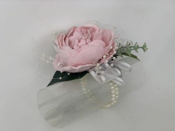 artificial wedding flowers - wrist corsage on bracelet