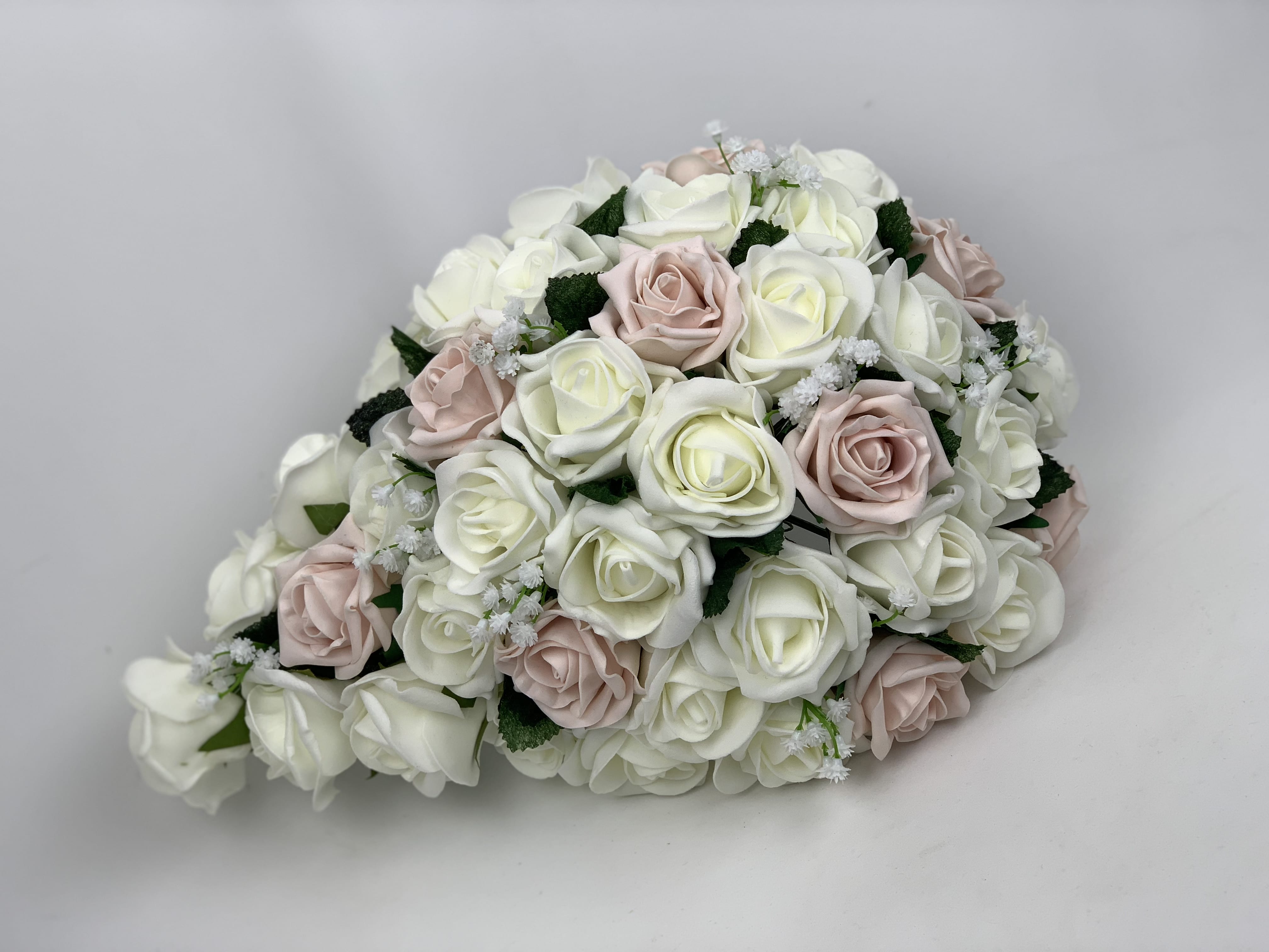 Wedding Flowers Ivory & yellow roses with diamante BRIDES TEARDROP BOUQUET 