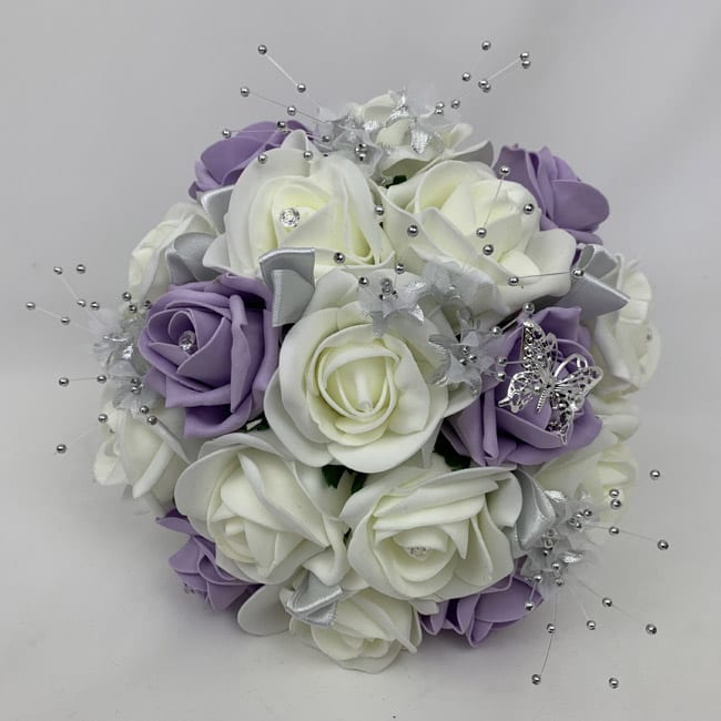 Bridesmaid flowergirl vintage posy bouquet with diamante and silver butterflies 