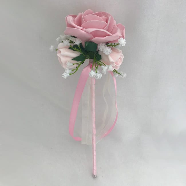 Wedding bouquets pink grey brides bridesmaid posy buttonholes flower girl wand 