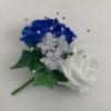 Artificial Double Buttonhole Wedding Corsage Crystal Royal Blue / White