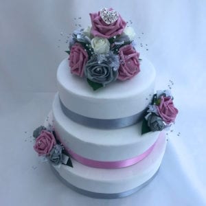 Artificial Wedding Cake Topper Silver Heart 3 Piece
