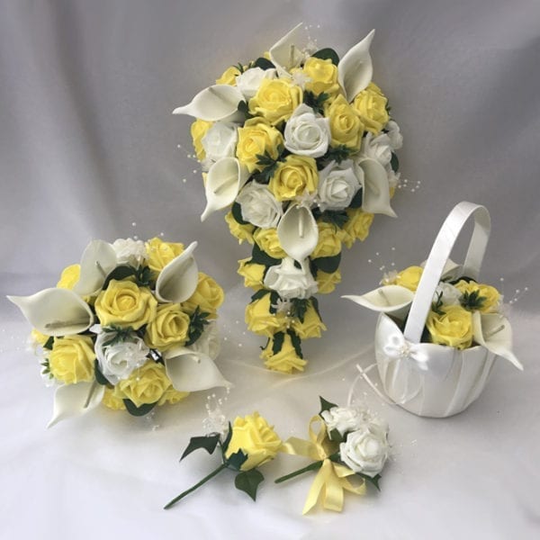 Artificial Wedding Flowers Package Mixed Lillies and Roses 3 Colours