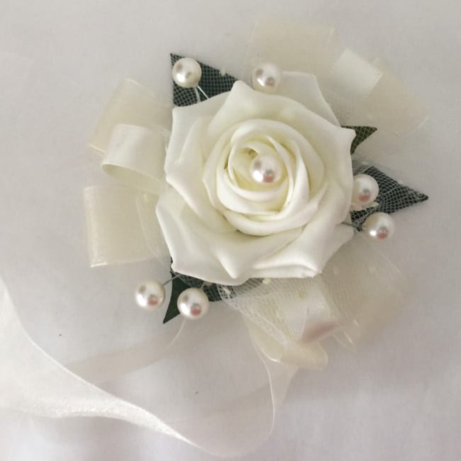 Wedding flowers wrist corsage foam roses diamante pearls different colours 