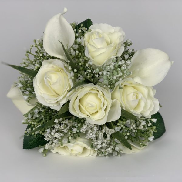 Artificial Bridesmaid Bouquet Gypsophila Silk Rose Calla Lillies