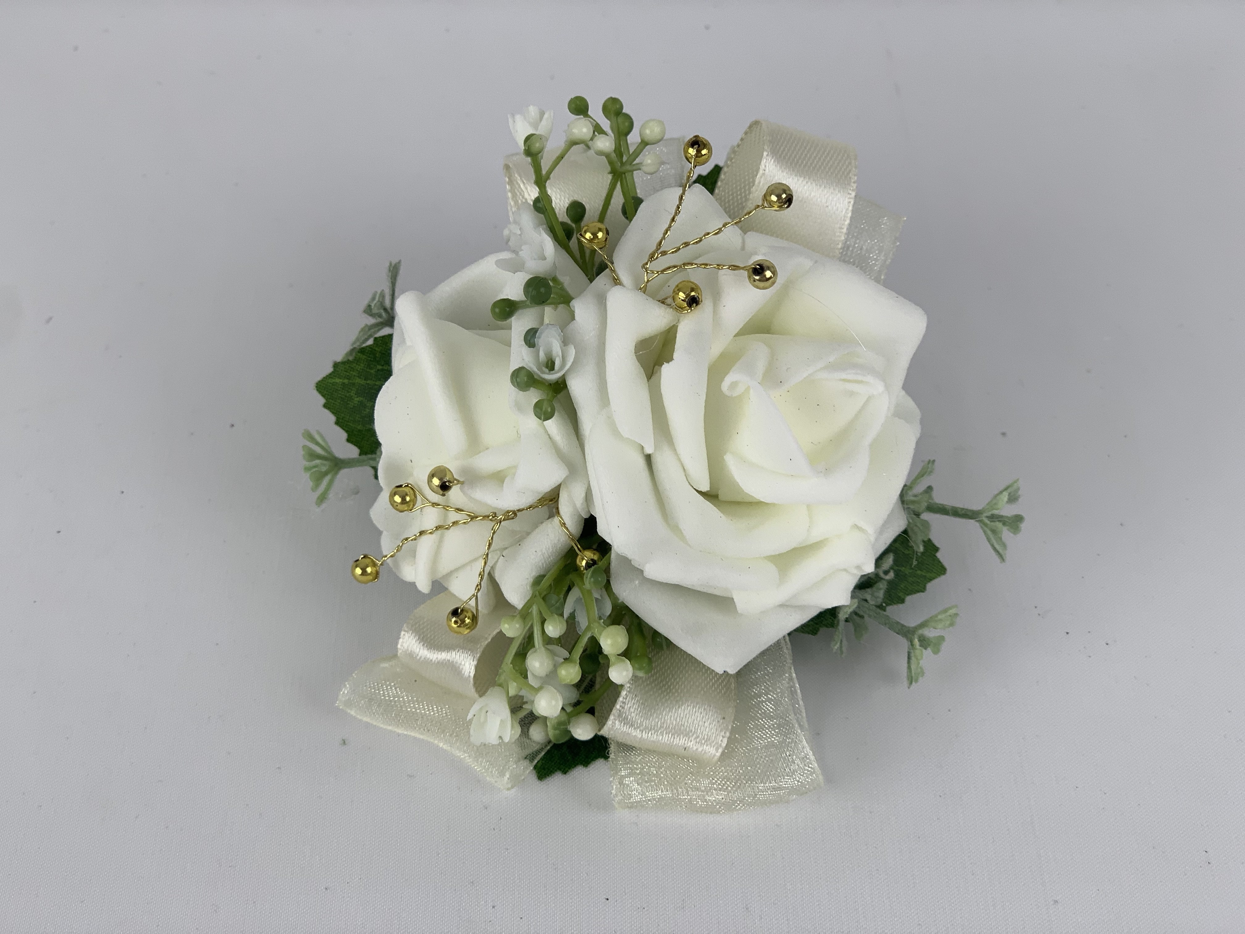 Ladies Buttonhole Wedding Flowers Vintage Pink & Ivory Wrist Corsage prom 