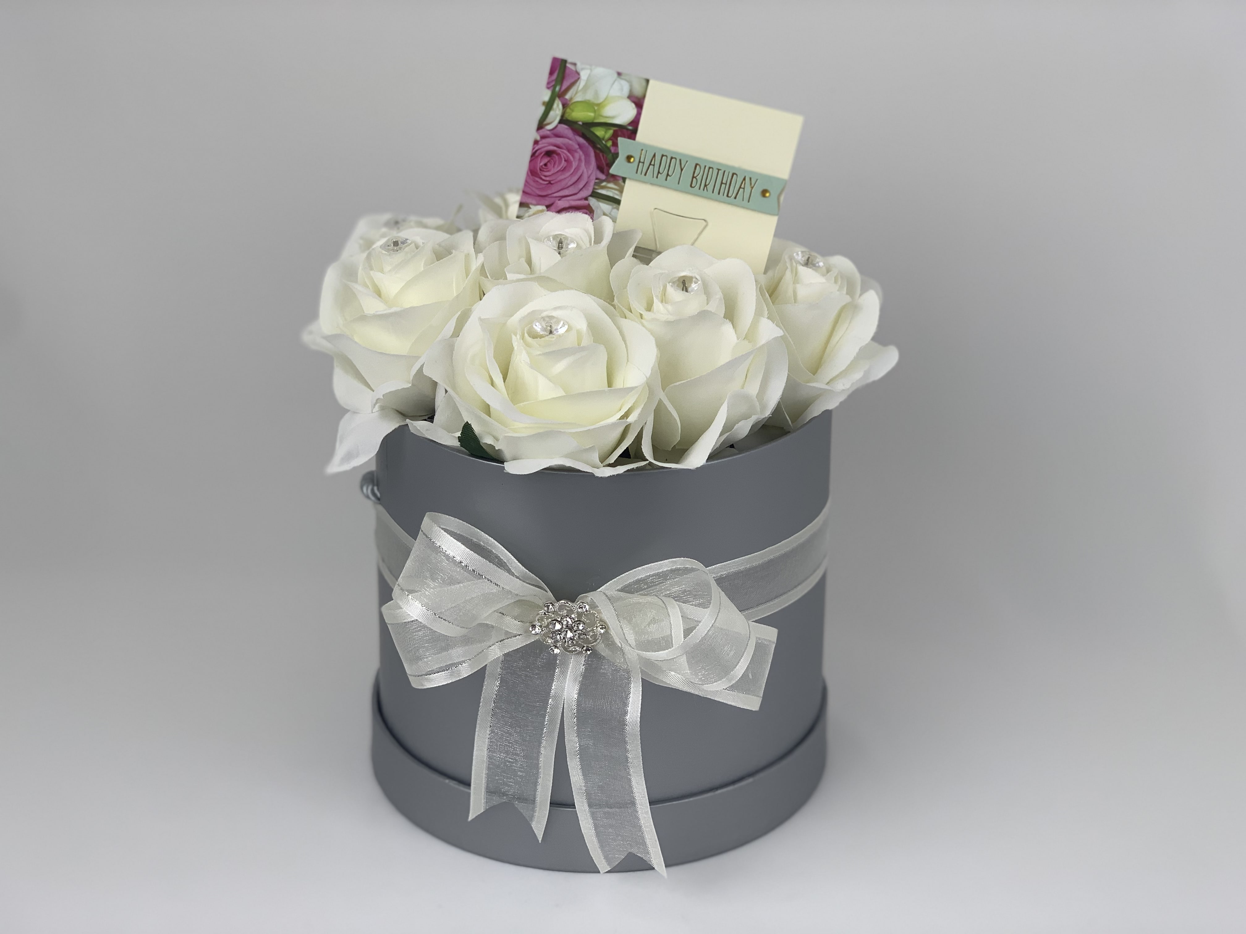 Artificial Flowers Gift Hat Box Medium Silk Roses