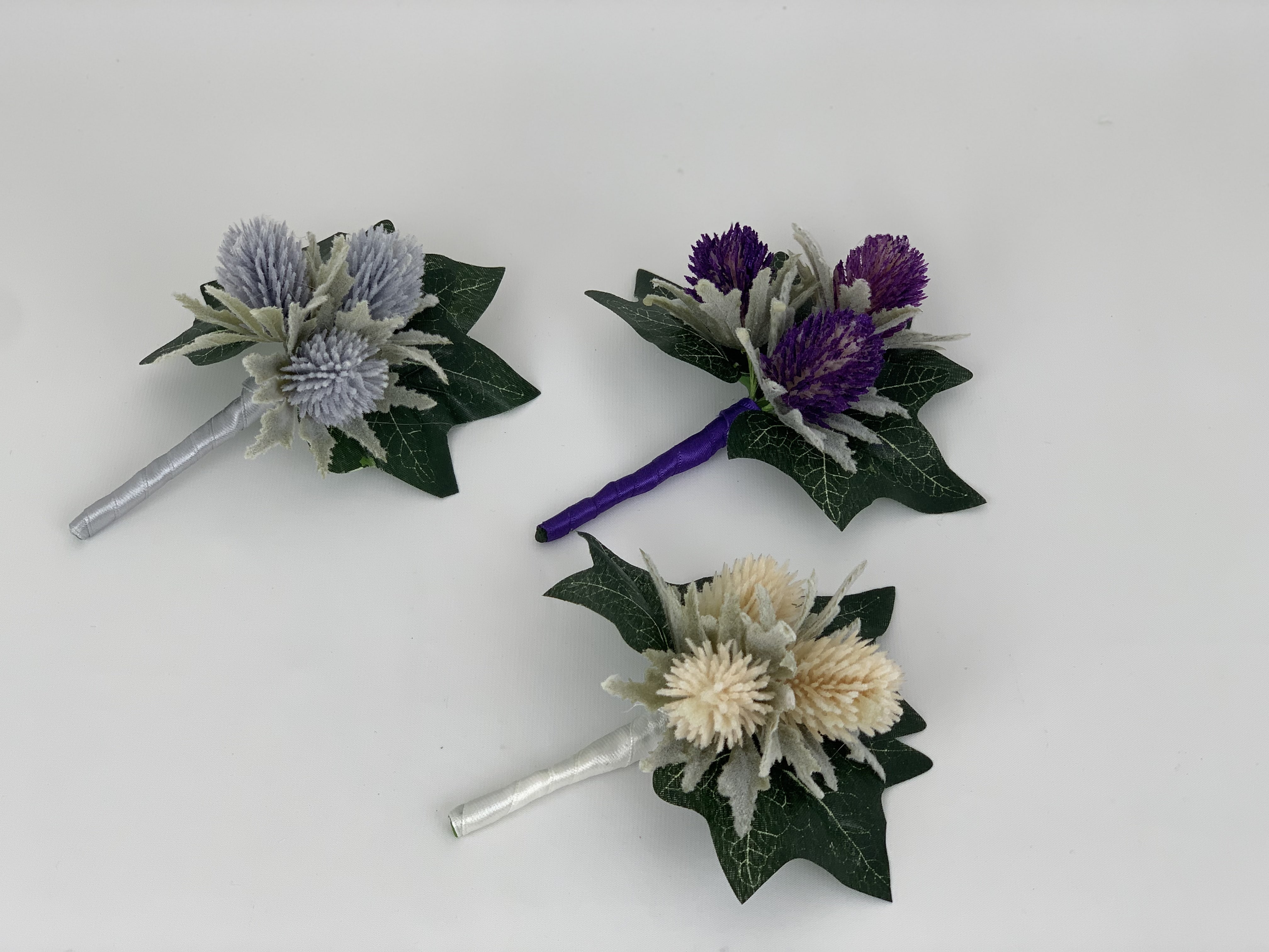 Artificial Triple Thistle & Red Rose Wedding Buttonhole Back by Popular Demand 