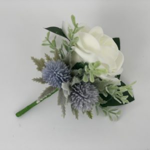 Artificial  Buttonhole Wedding Corsage Scottish Thistle & Rose Greenery