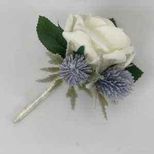 Artificial  Buttonhole Wedding Corsage Scottish Thistle & Rose