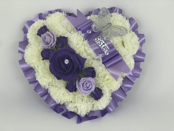 Large Lilac Artificial Silk Heart Wreath