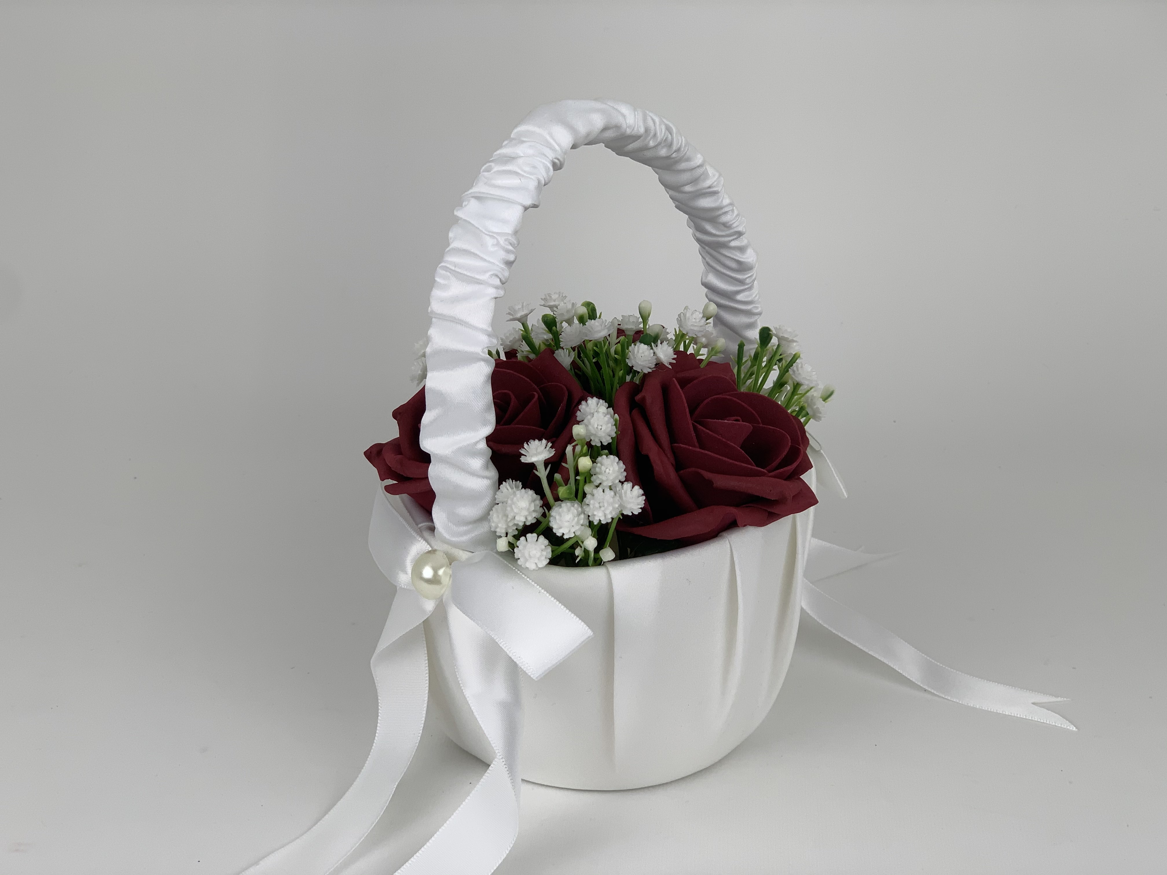 Angmile Wedding Flower Girl Basket Handmade Ribbon Bow Wedding Ceremony Decoration Flower Girl Bouquets White Holder 