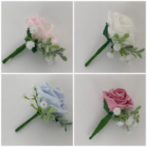 Artificial Page boy Buttonhole Wedding Corsage Single Rose Gypsophila