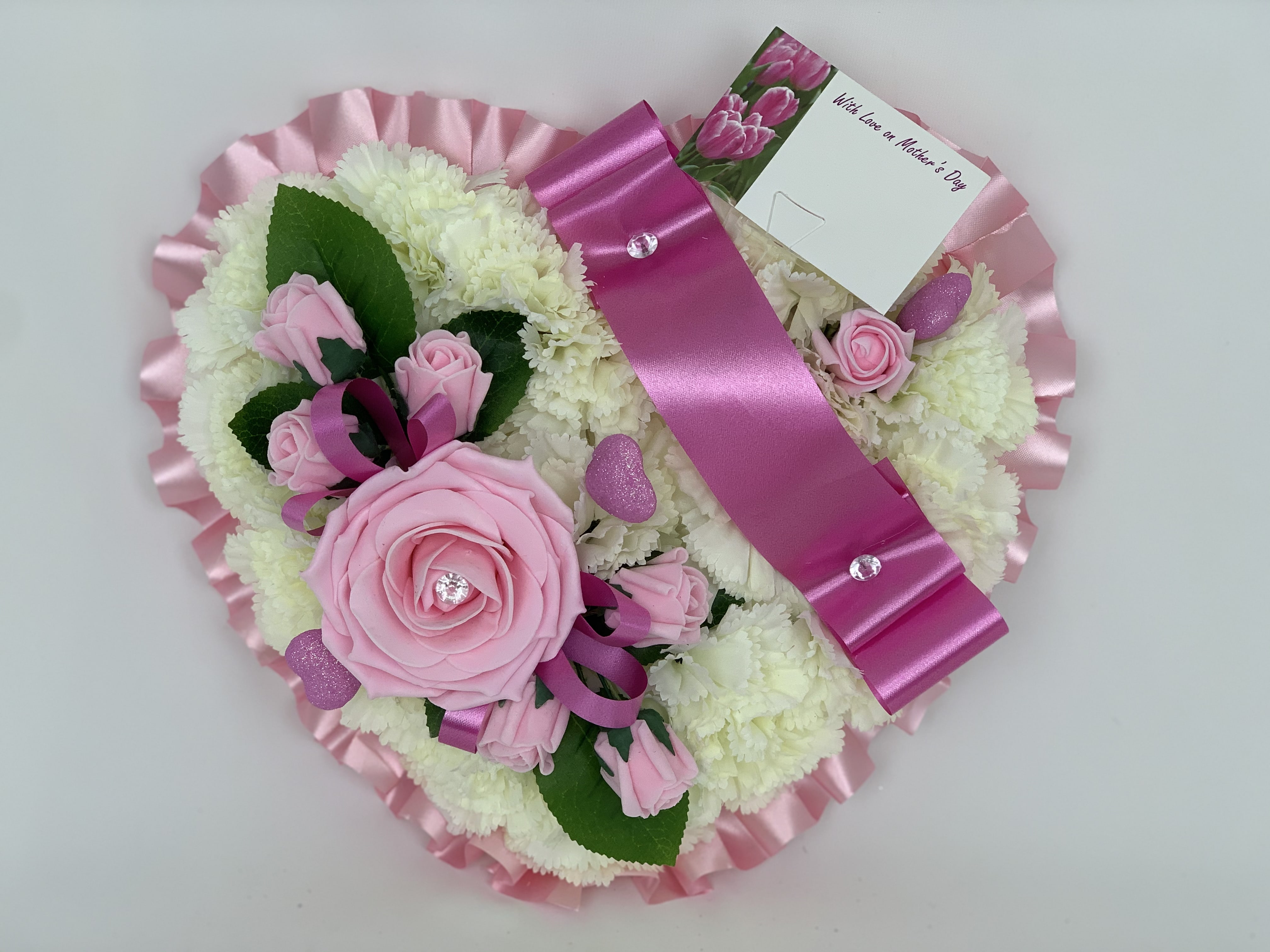 Mothers Day Artificial Silk Flower Heart Memorial Funeral Tribute Personalised 