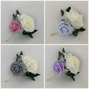 Artificial Double Buttonhole Groom Wedding Corsage Silver