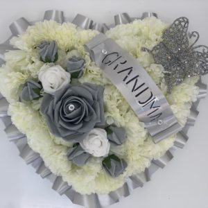Artificial Silk Funeral Flowers Heart with Butterfly