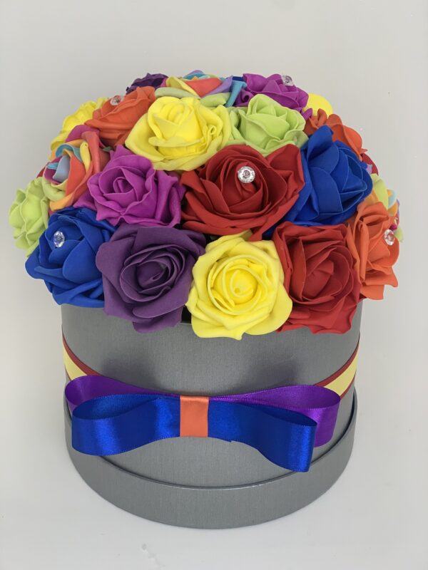 Artificial Flowers Gift Hat Box Rainbow