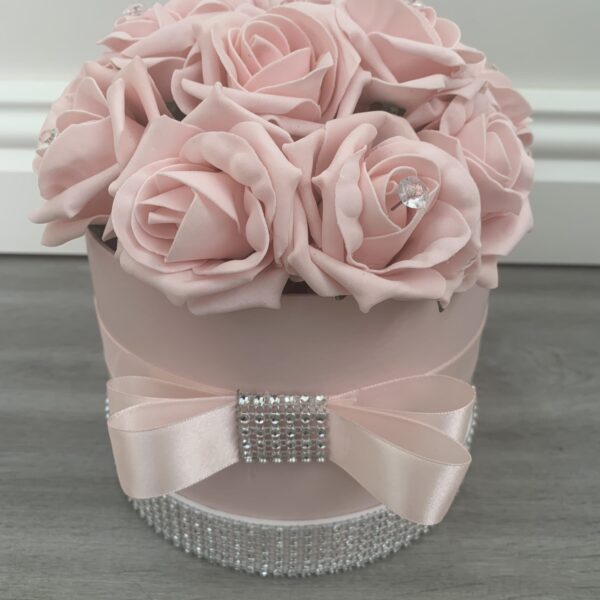 Artificial Flower Hat Box Pink Diamante