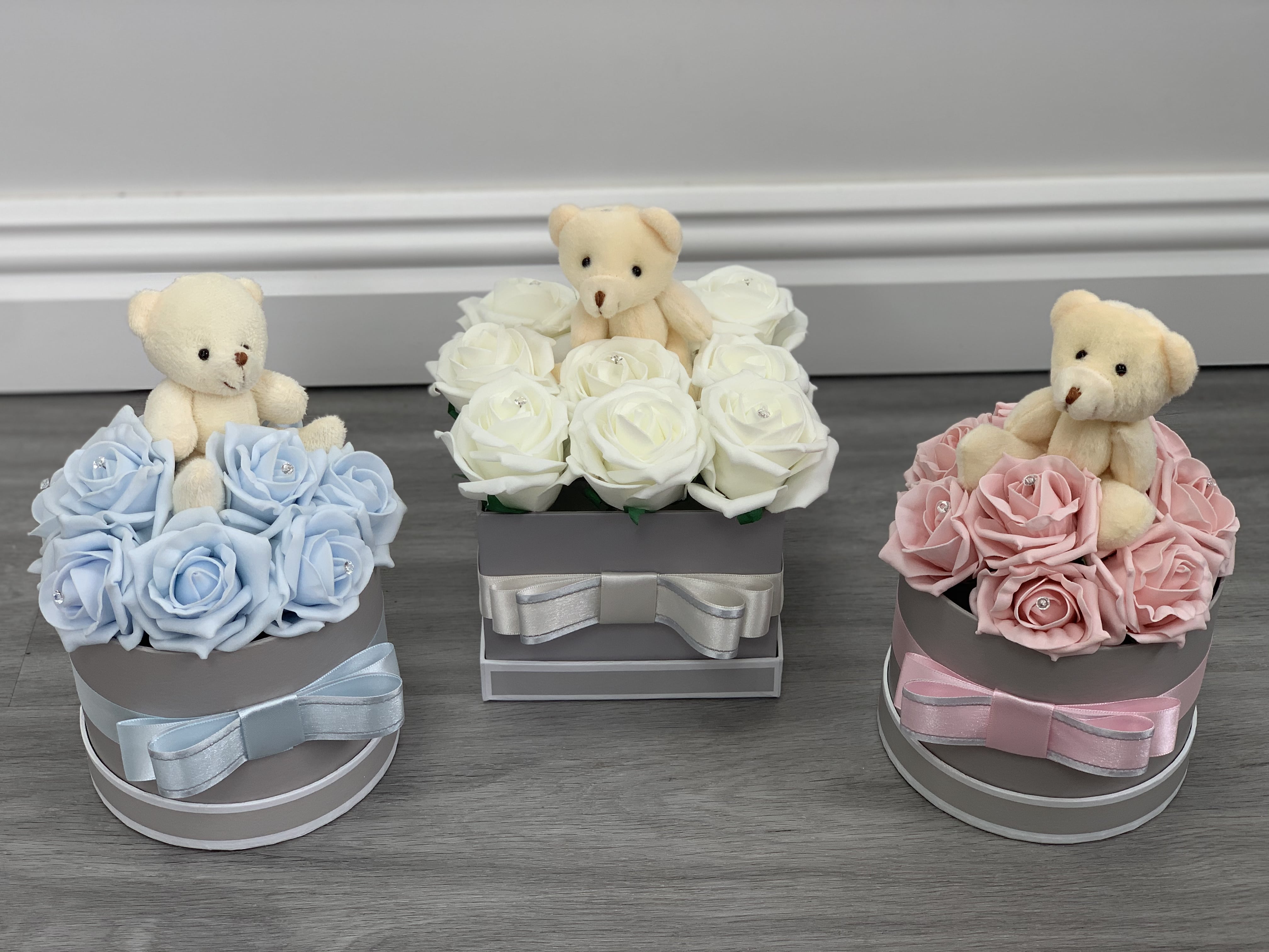Baby Gift Box Artificial Flower Hat Box Grey Square