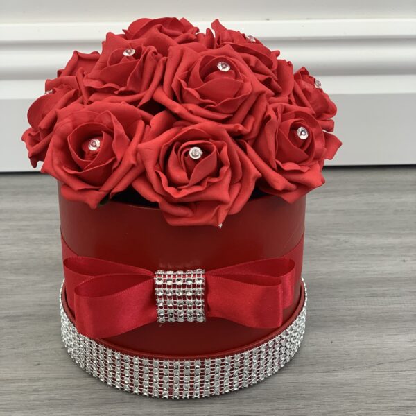Artificial Flower Hat Box Red Diamante