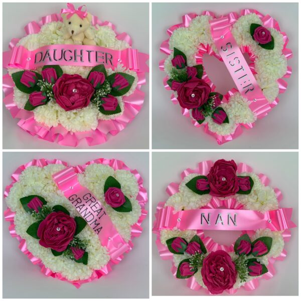 Artificial Pink Peonies Silk Heart Wreath