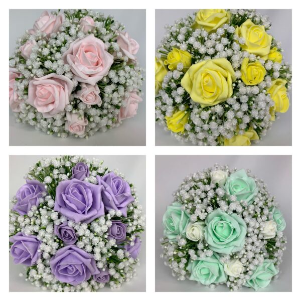 Artificial Wedding Flowers Bridesmaid Round Bouquet Posy Gypsophila Pastel