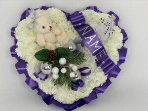 Artificial Silk Christmas Funeral Heart with Teddy Bear