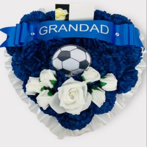 Artificial Football Heart Grave Wreath blue