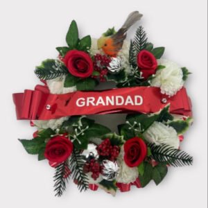Artificial Christmas Carnation Funeral Wreath Robin